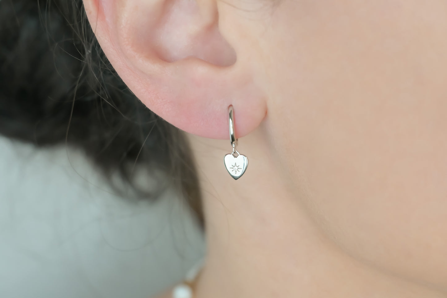 Silver Diamond Charm Hoops