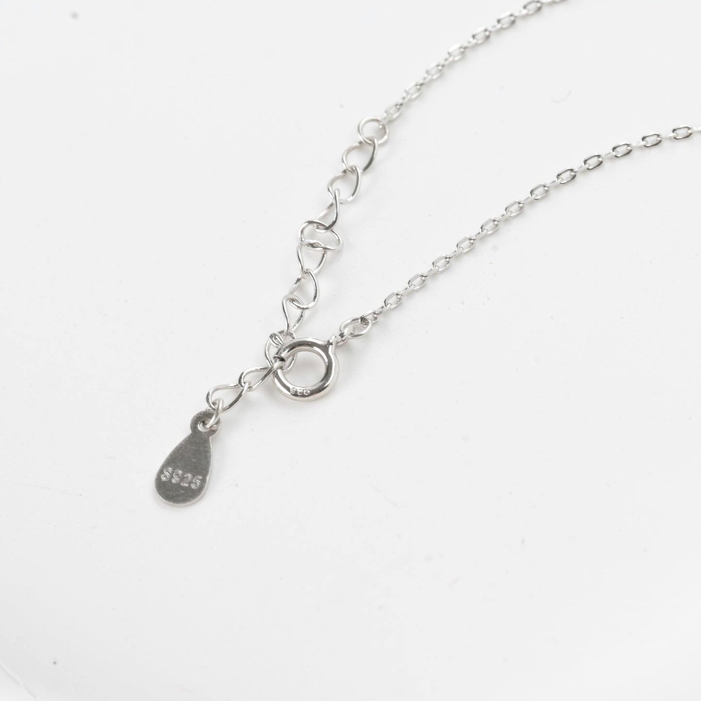Silver necklace with a pendant on a white background
