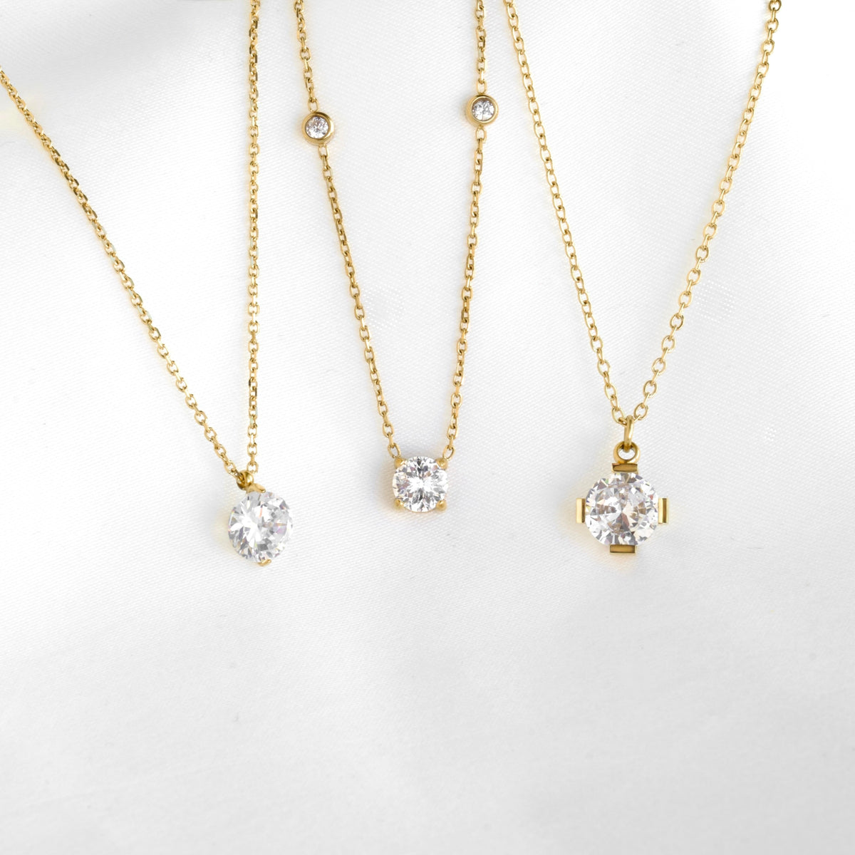 Round Solitaire Cubic Zirconia Necklace - Stainless Steel