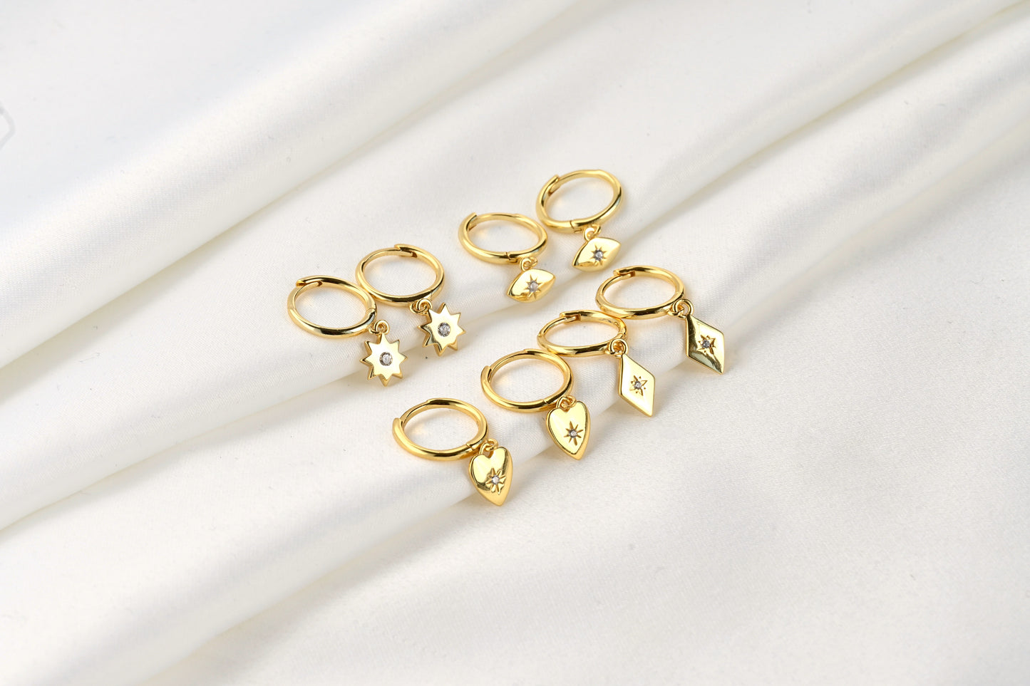 Silver Diamond Charm Hoops