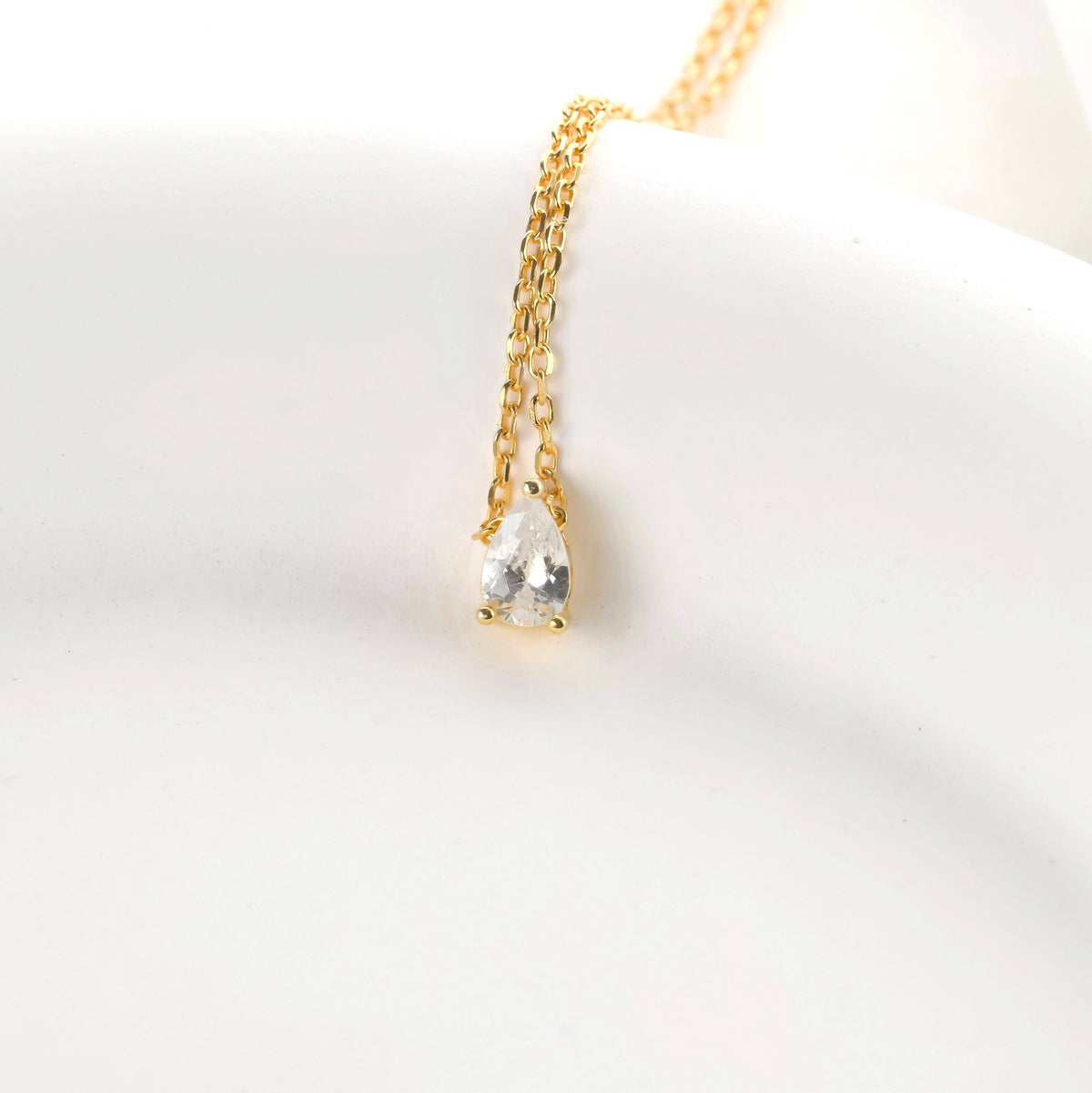 925 Sterling Silver CZ Necklace - Round, Pear & V-shaped Charms
