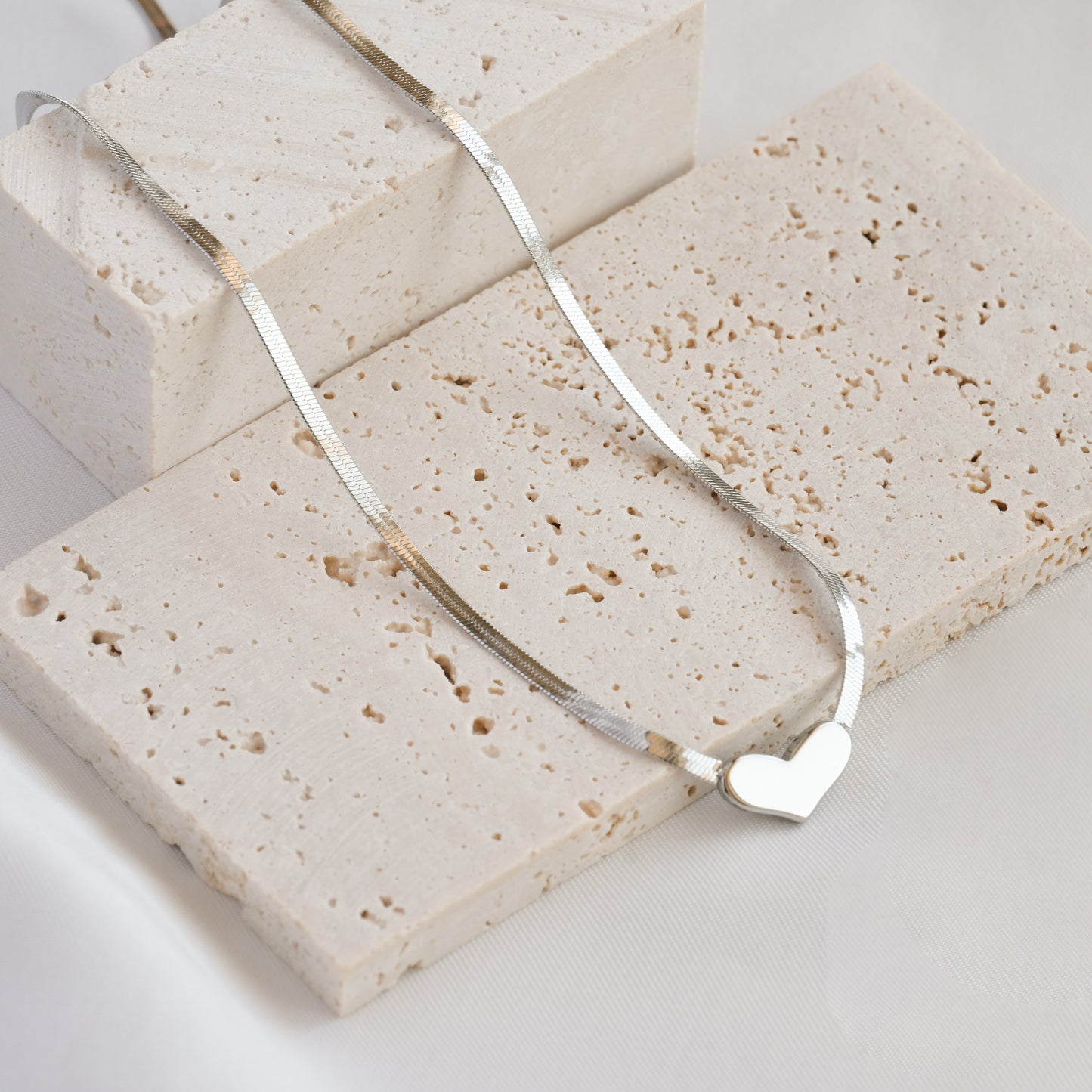 Small Herringbone Heart Necklace