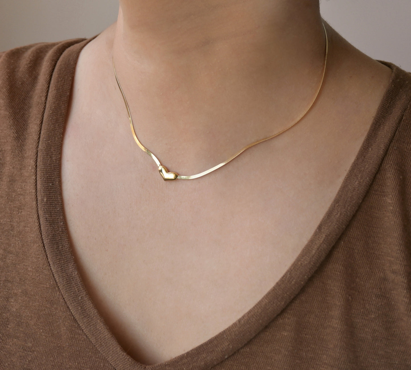 Small Herringbone Heart Necklace
