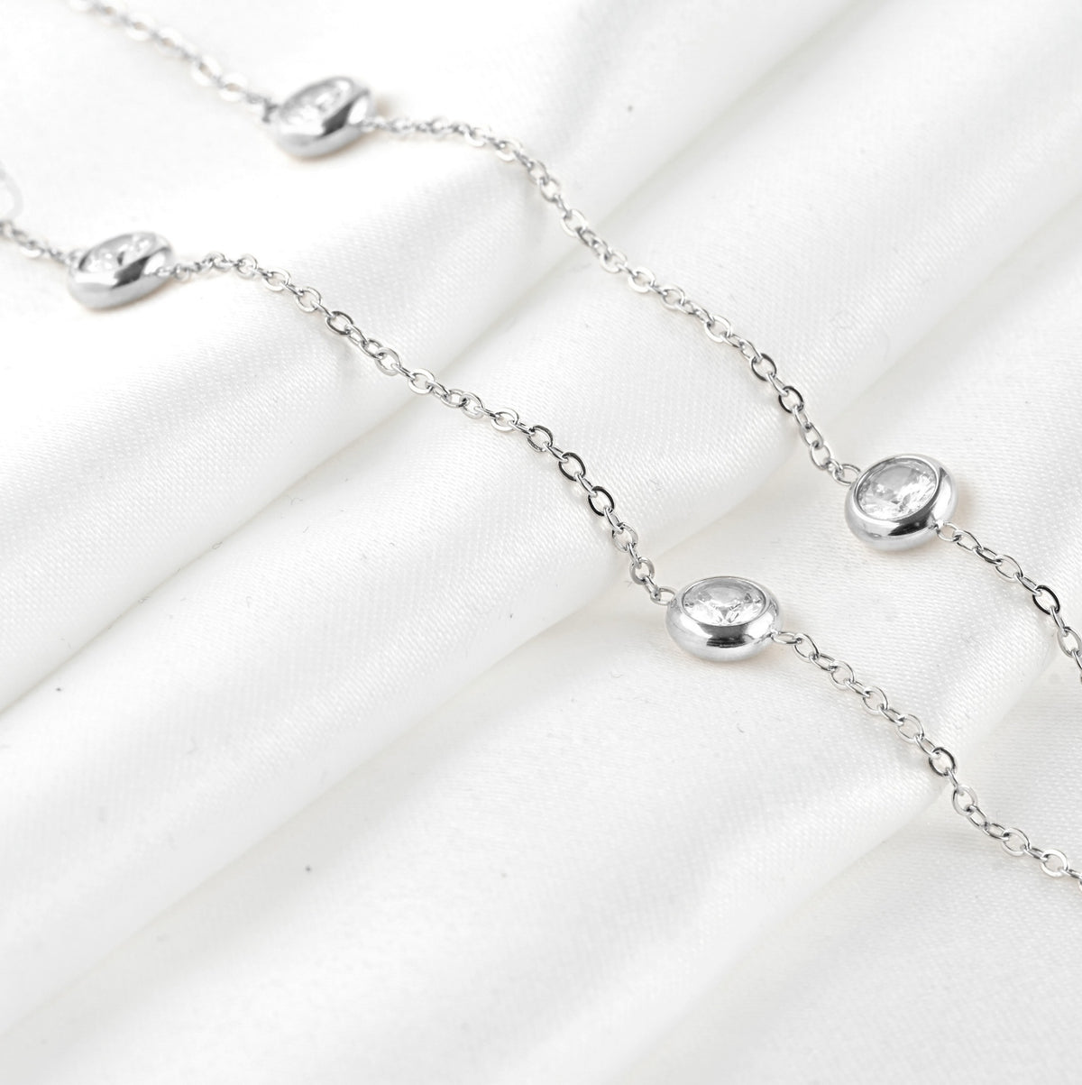 Gold Bezel Station Necklace - Stainless Steel - 18"