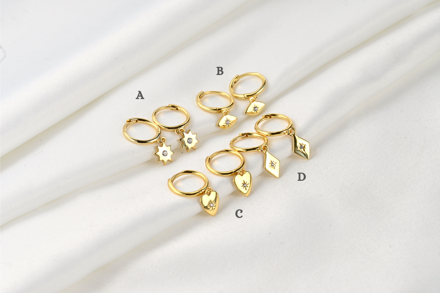 Silver Diamond Charm Hoops