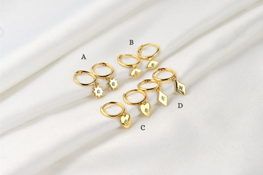 Silver Diamond Charm Hoops