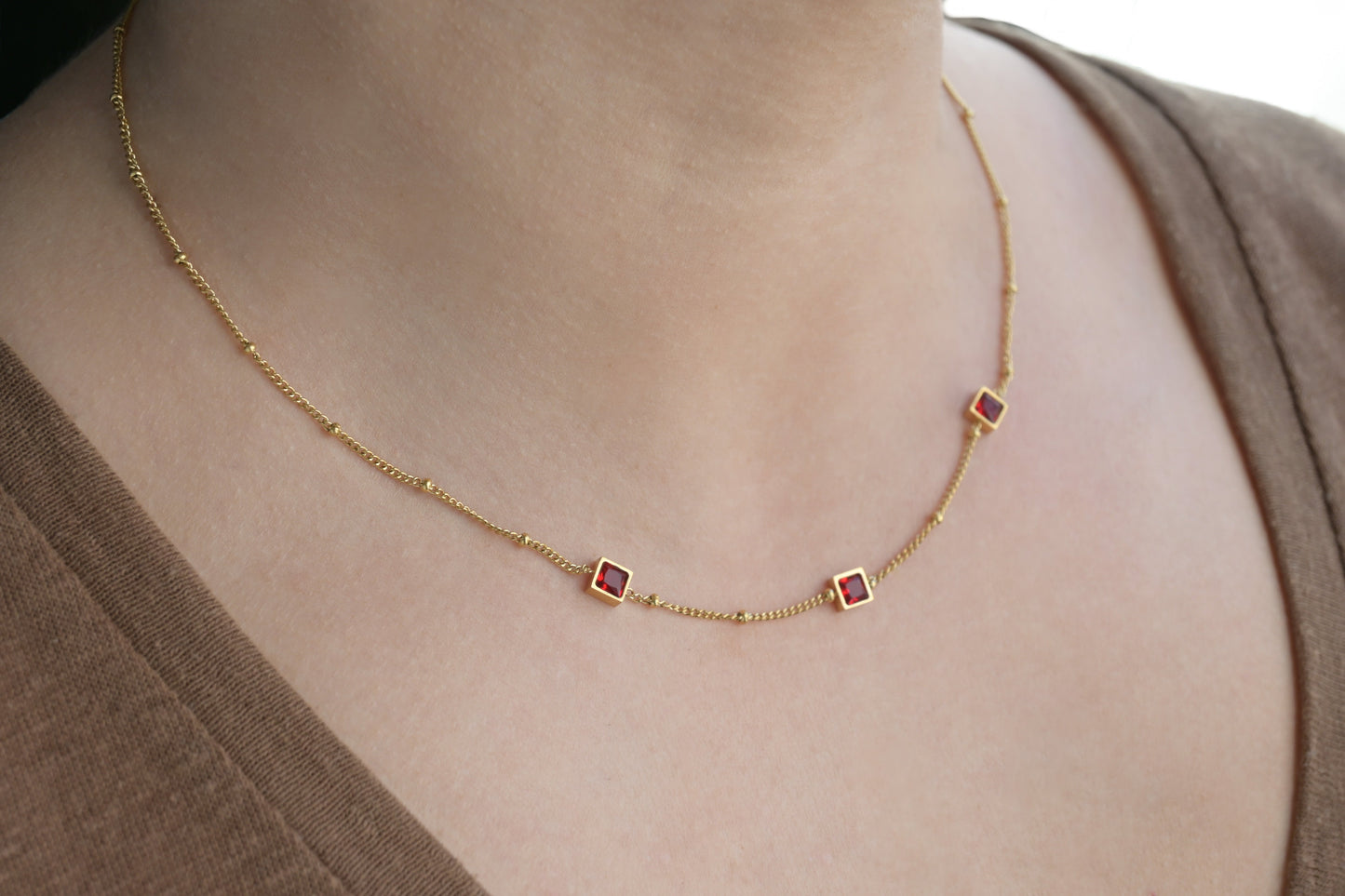 Garnet Diamond Necklace - January Birthstone Necklace