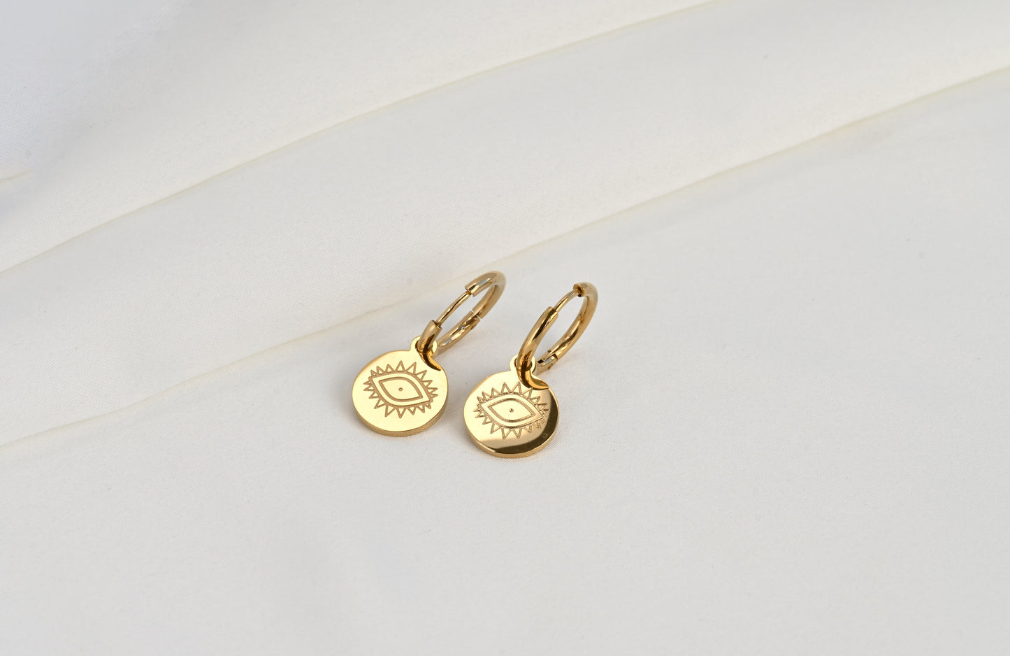 Evil Eye Coin Charm Hoops