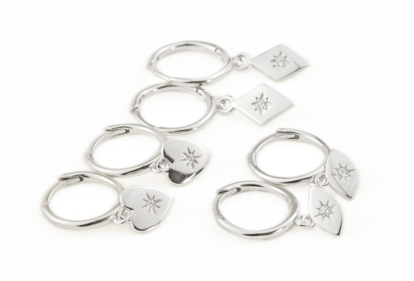 Silver Diamond Charm Hoops