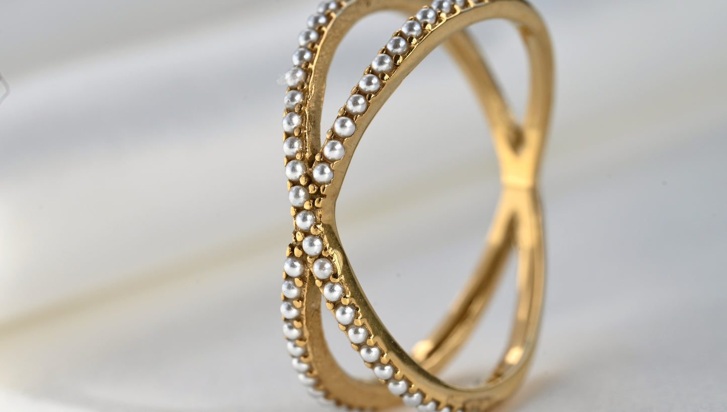 Pave Pearl Criss Cross Ring