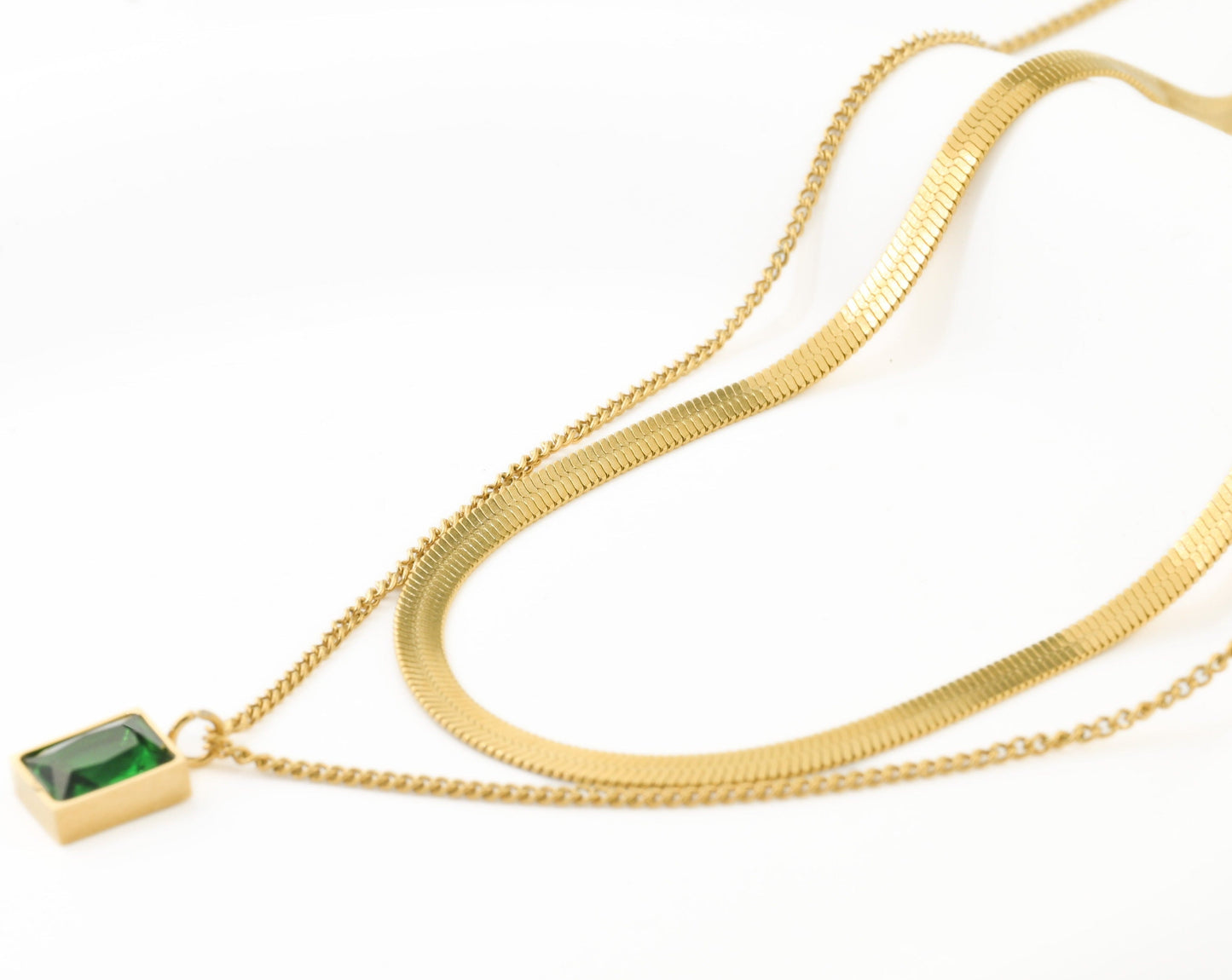 Emerald Herringbone Necklace