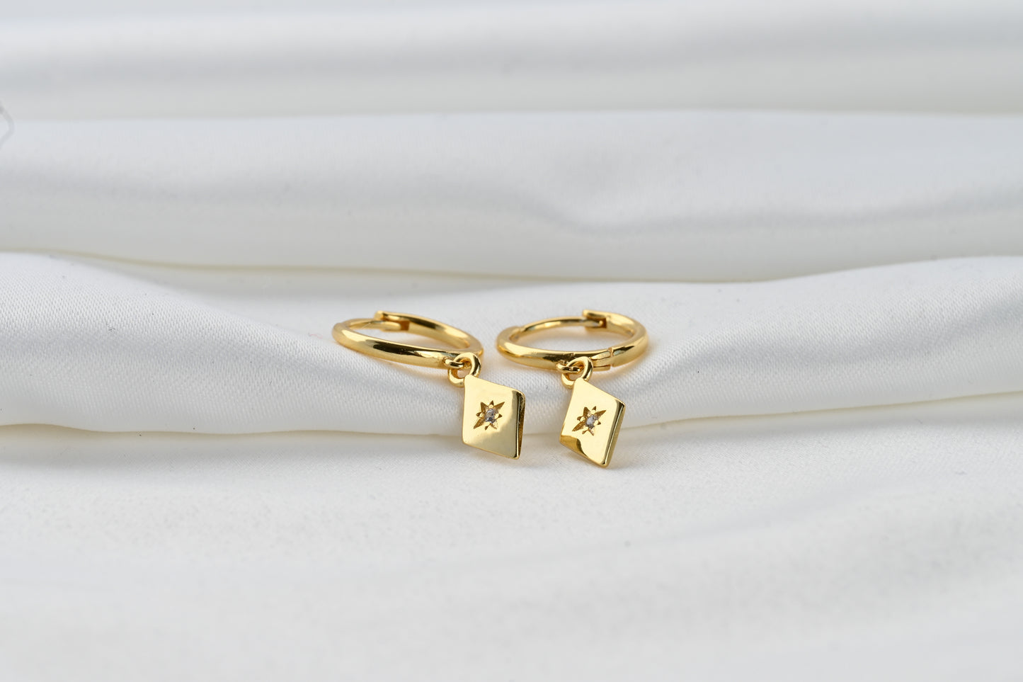 Silver Diamond Charm Hoops