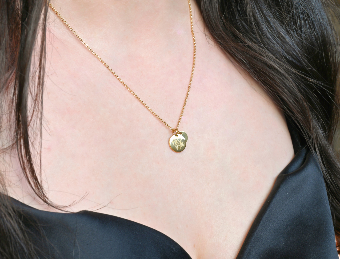 Custom Birth Flower, Birthstone and Initial Necklace