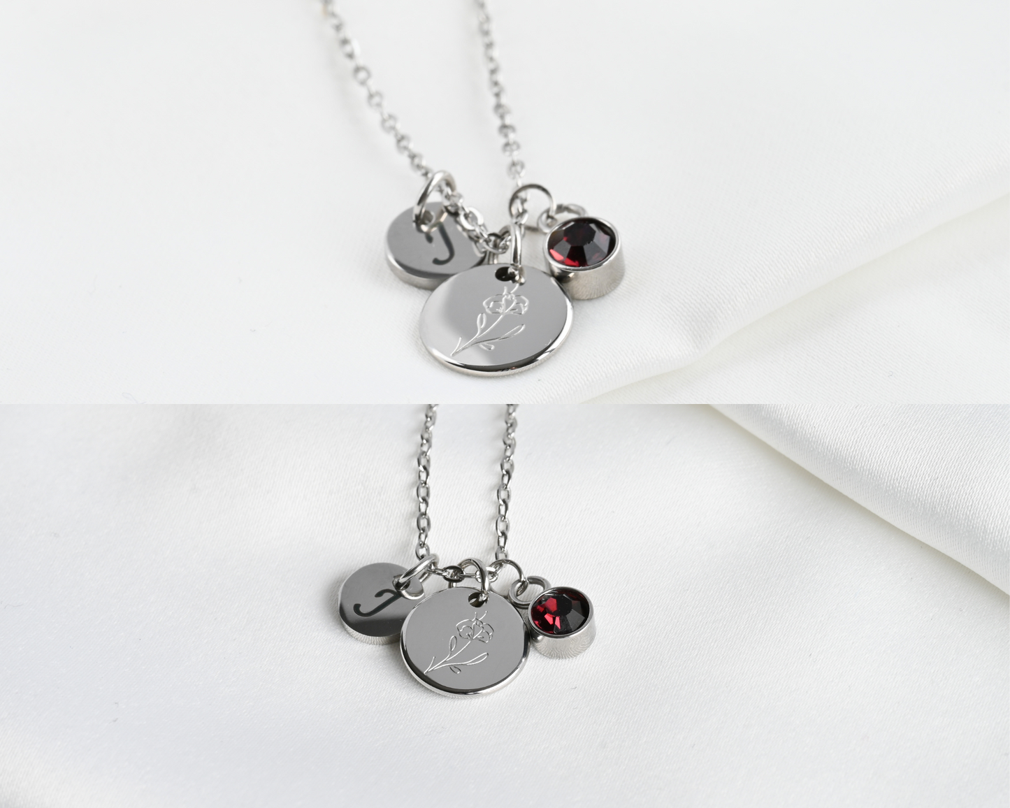 Custom Birth Flower, Birthstone and Initial Necklace