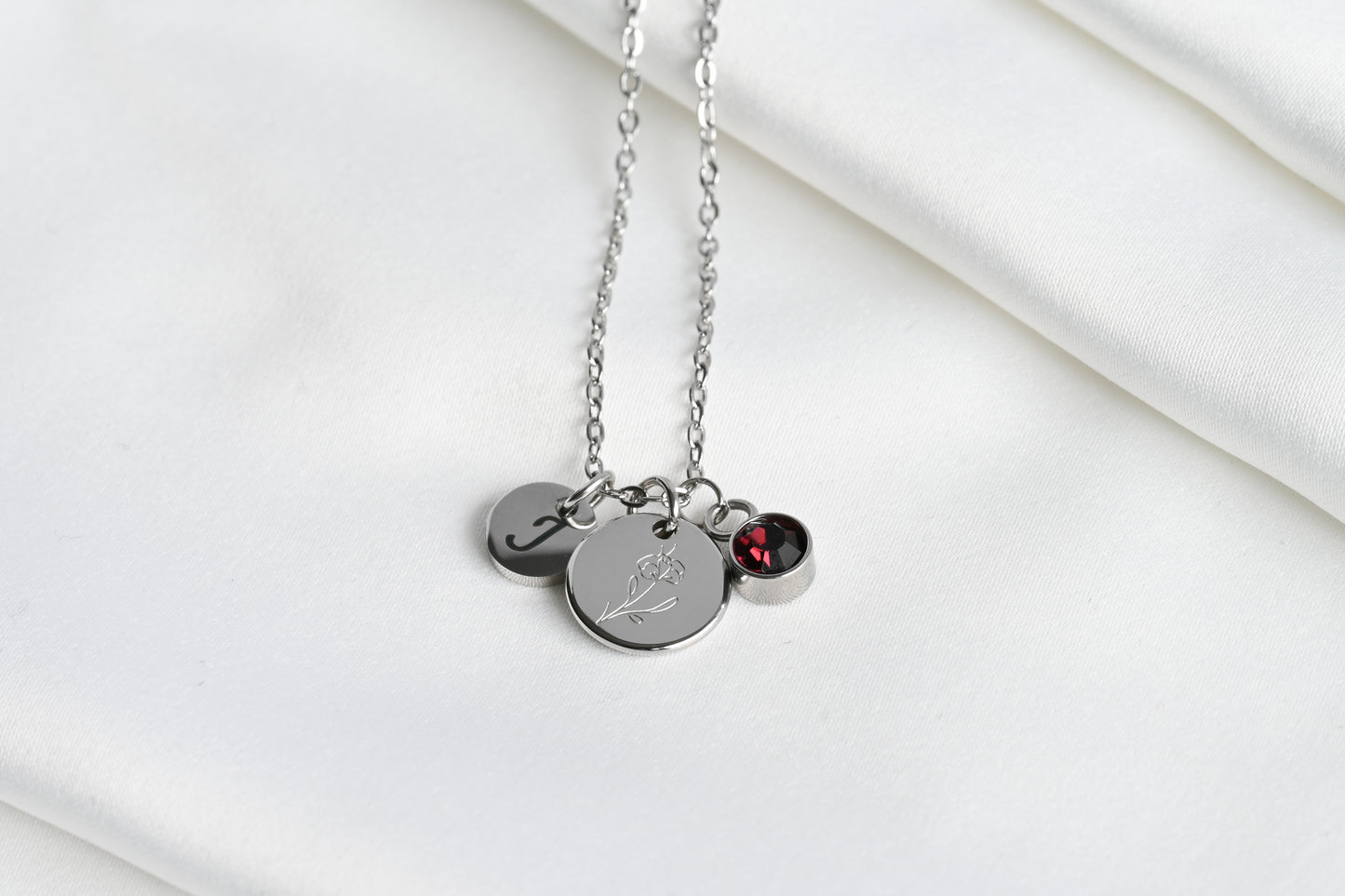 Custom Birth Flower, Birthstone and Initial Necklace
