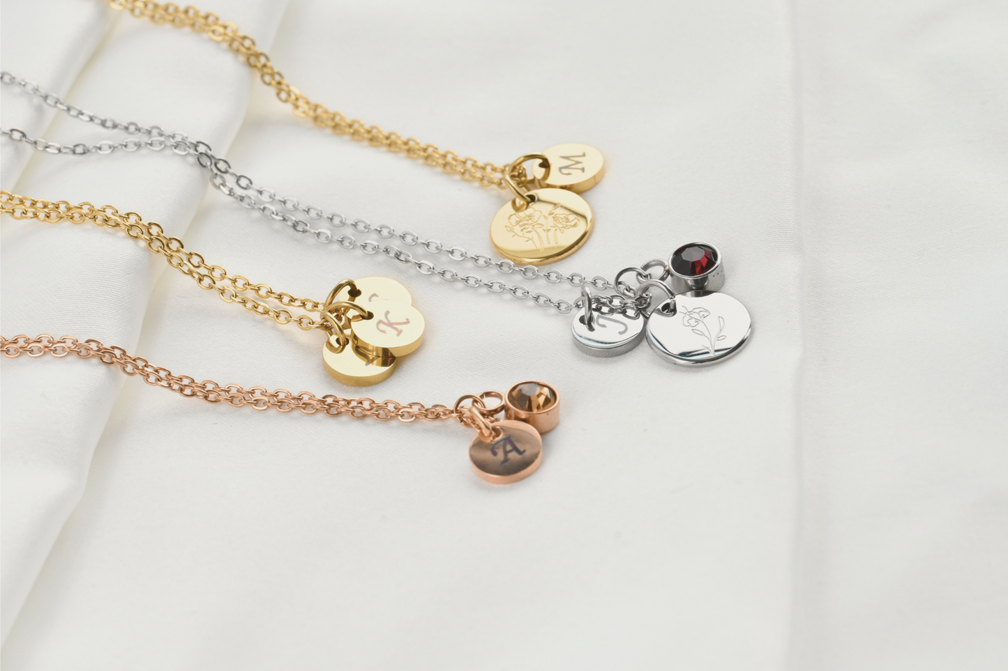 Custom Birth Flower, Birthstone and Initial Necklace