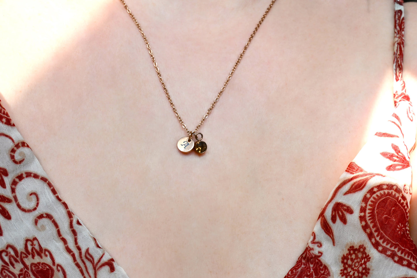 Custom Birth Flower, Birthstone and Initial Necklace