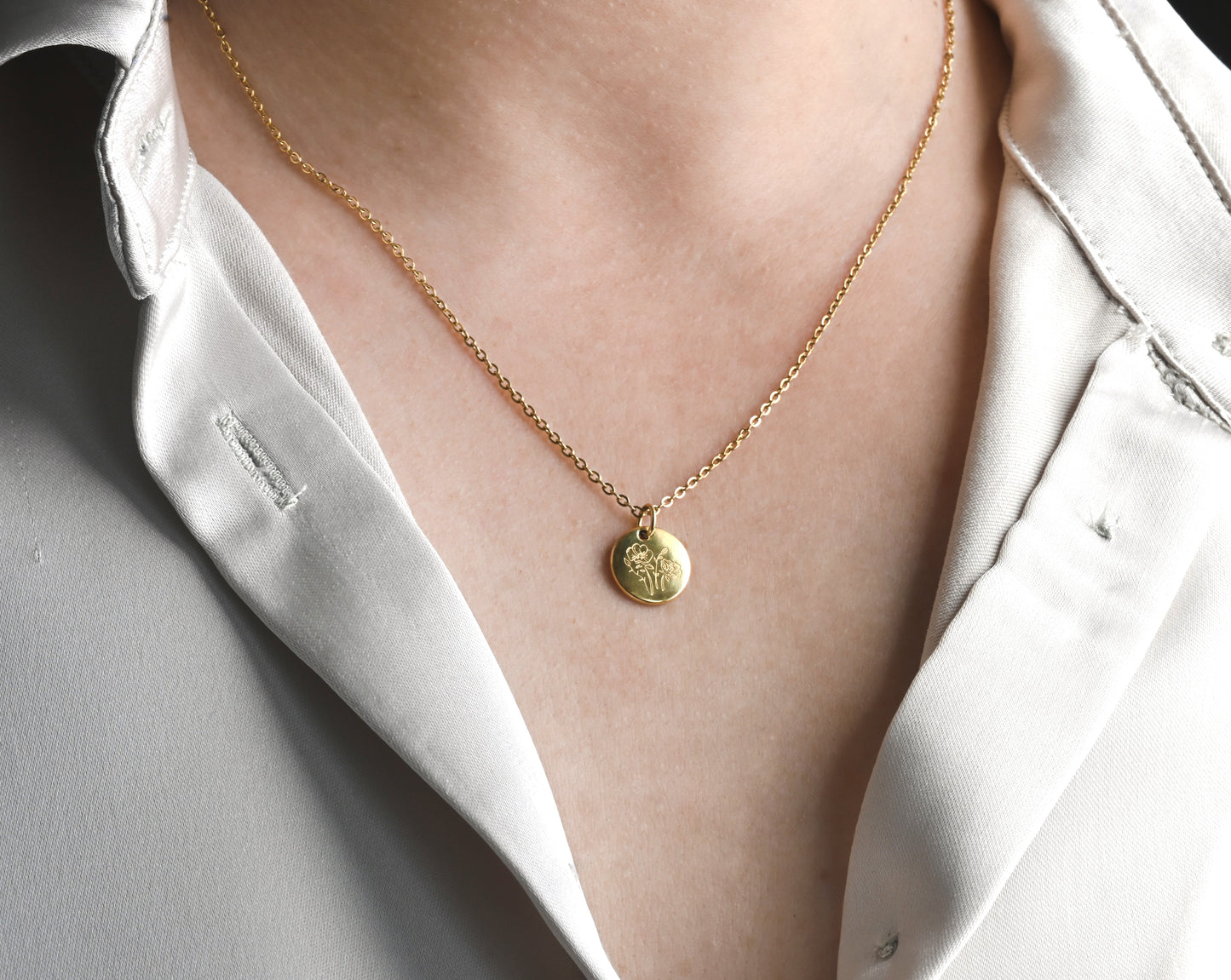 Custom Birth Flower, Birthstone and Initial Necklace