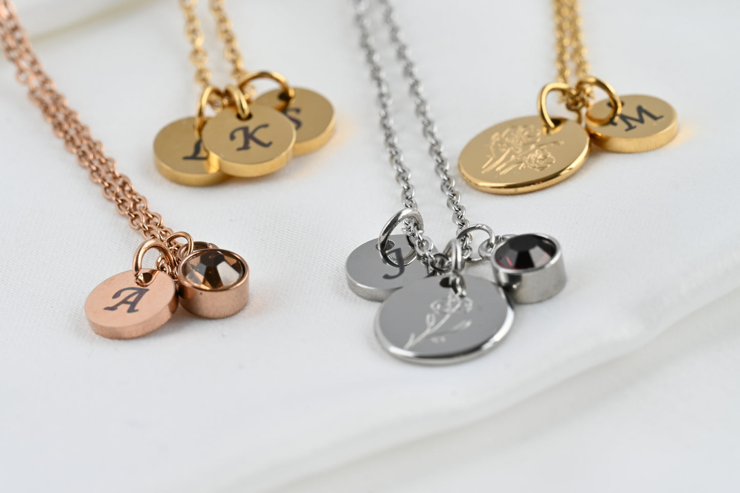Custom Birth Flower, Birthstone and Initial Necklace