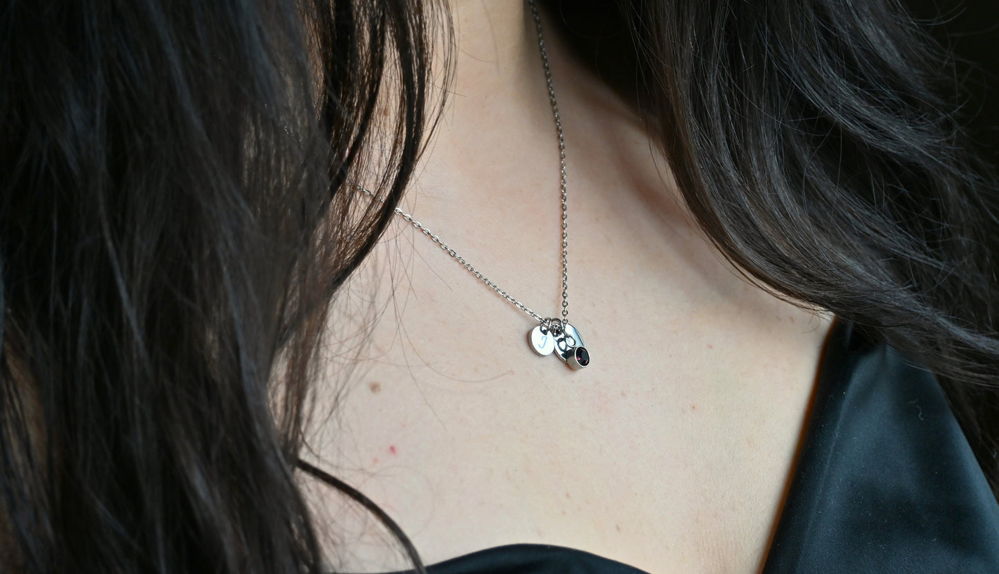 Custom Birth Flower, Birthstone and Initial Necklace