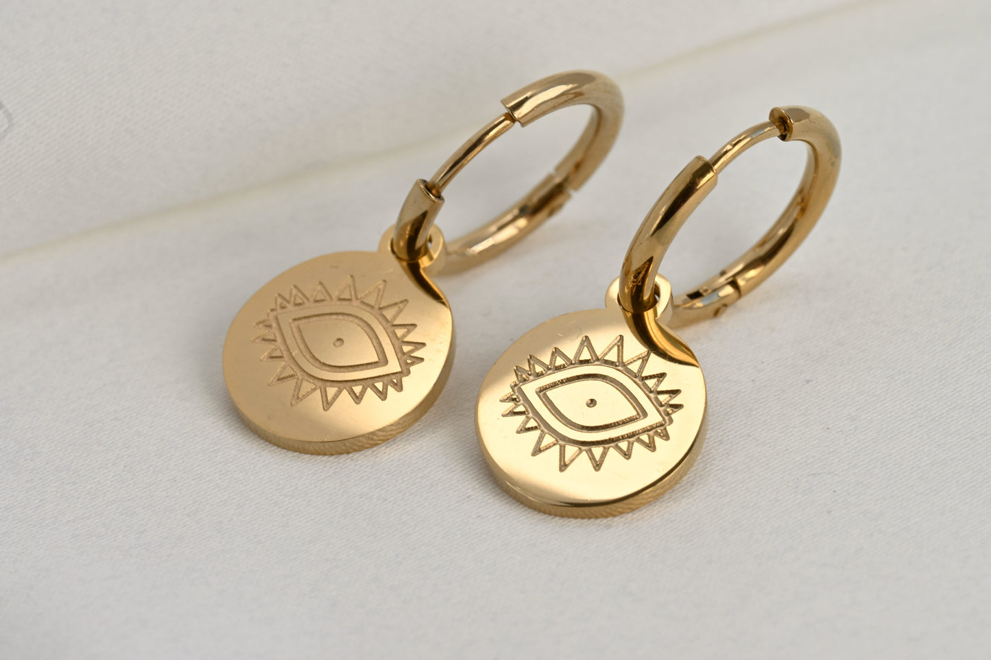 Evil Eye Coin Charm Hoops