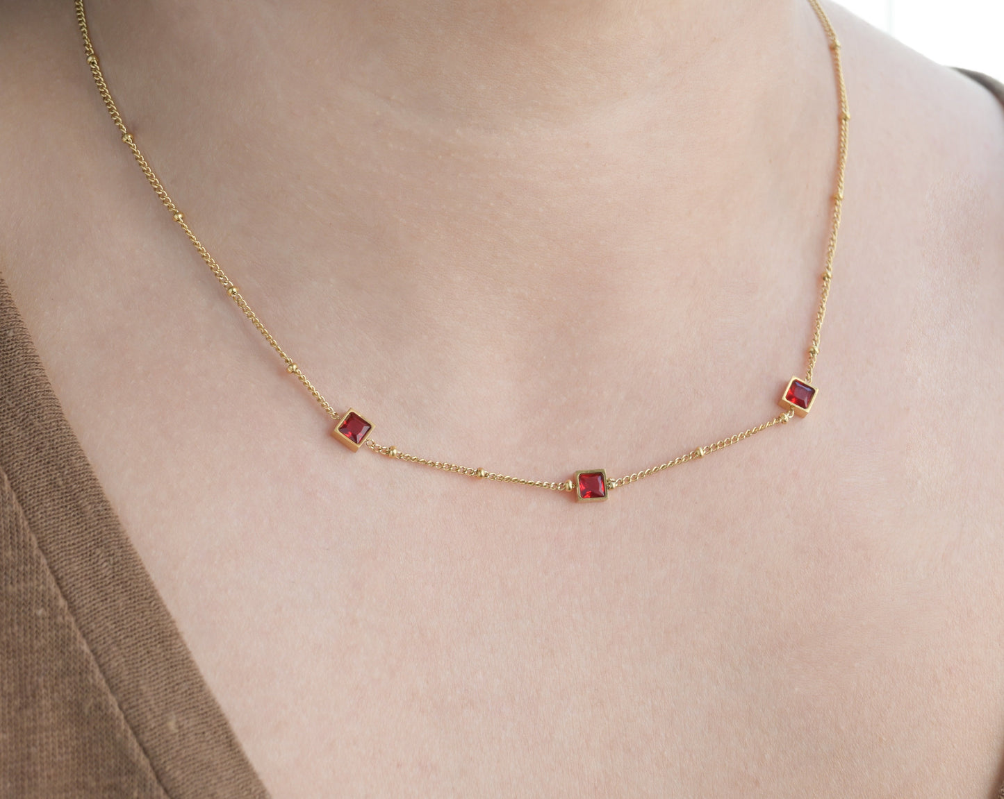 Garnet Diamond Necklace - January Birthstone Necklace