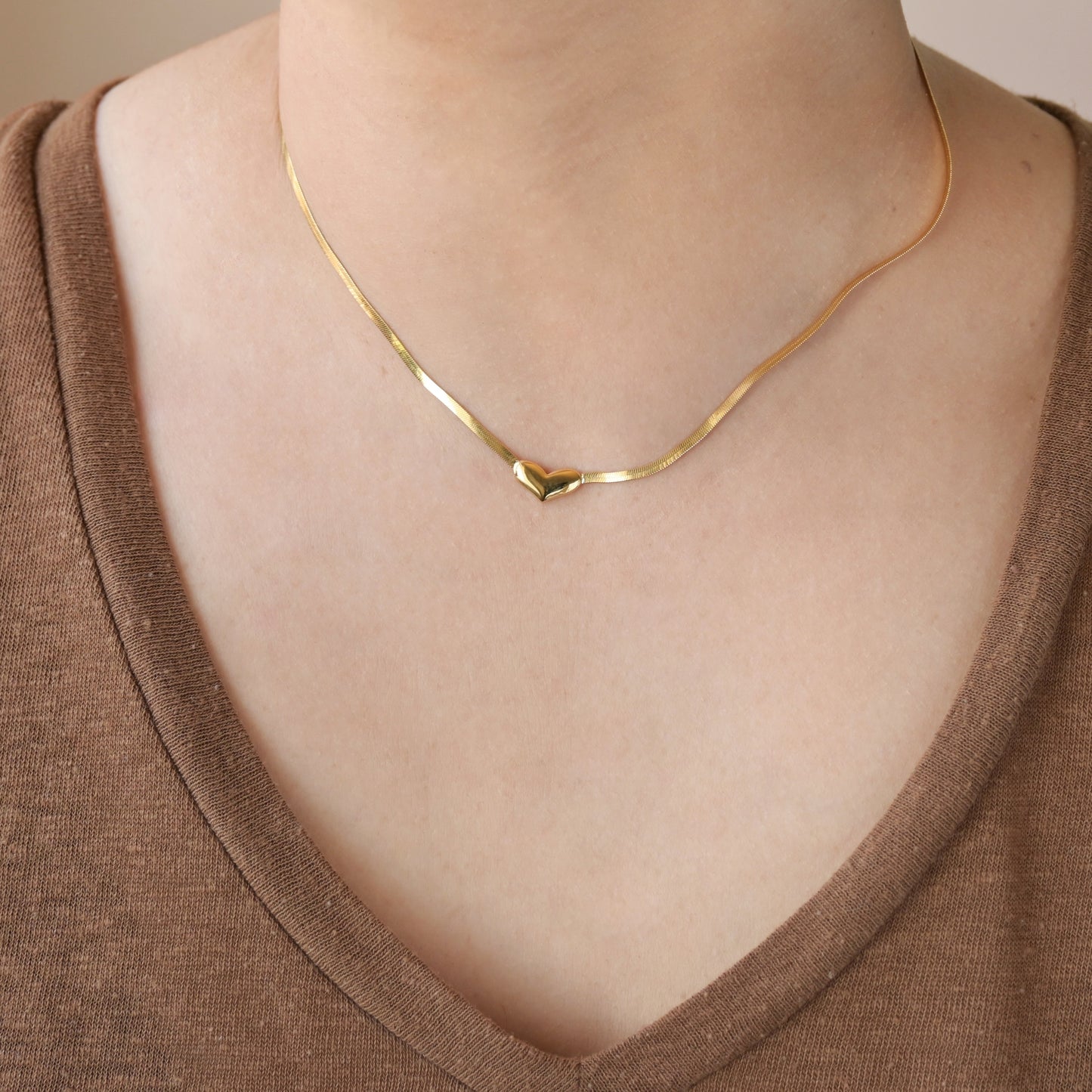 Small Herringbone Heart Necklace