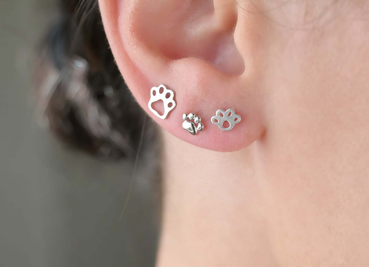 Silver Paw Studs