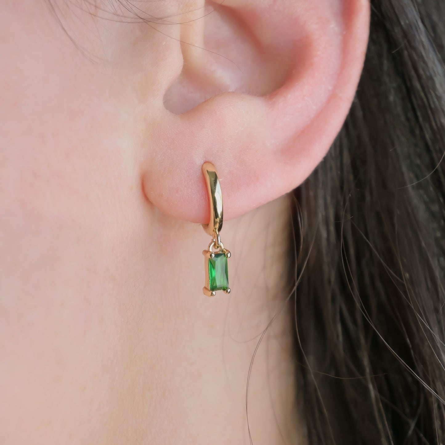 Baguette Birthstone Hoops