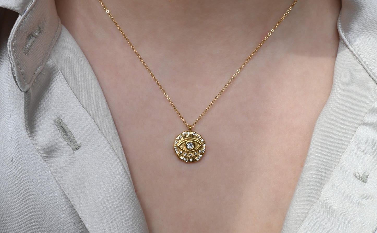 Diamond Evil Eye Coin Necklace