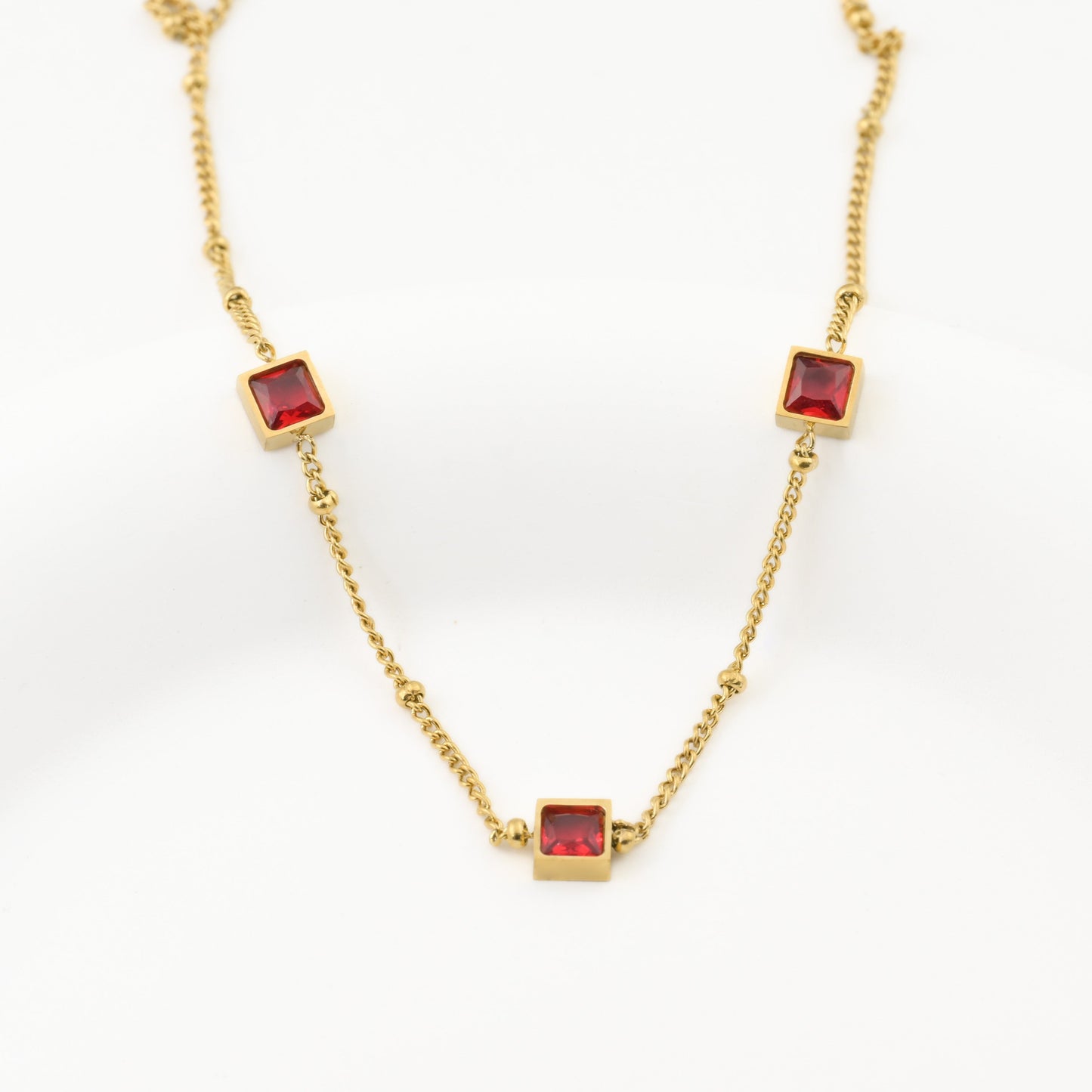Garnet Diamond Necklace - January Birthstone Necklace