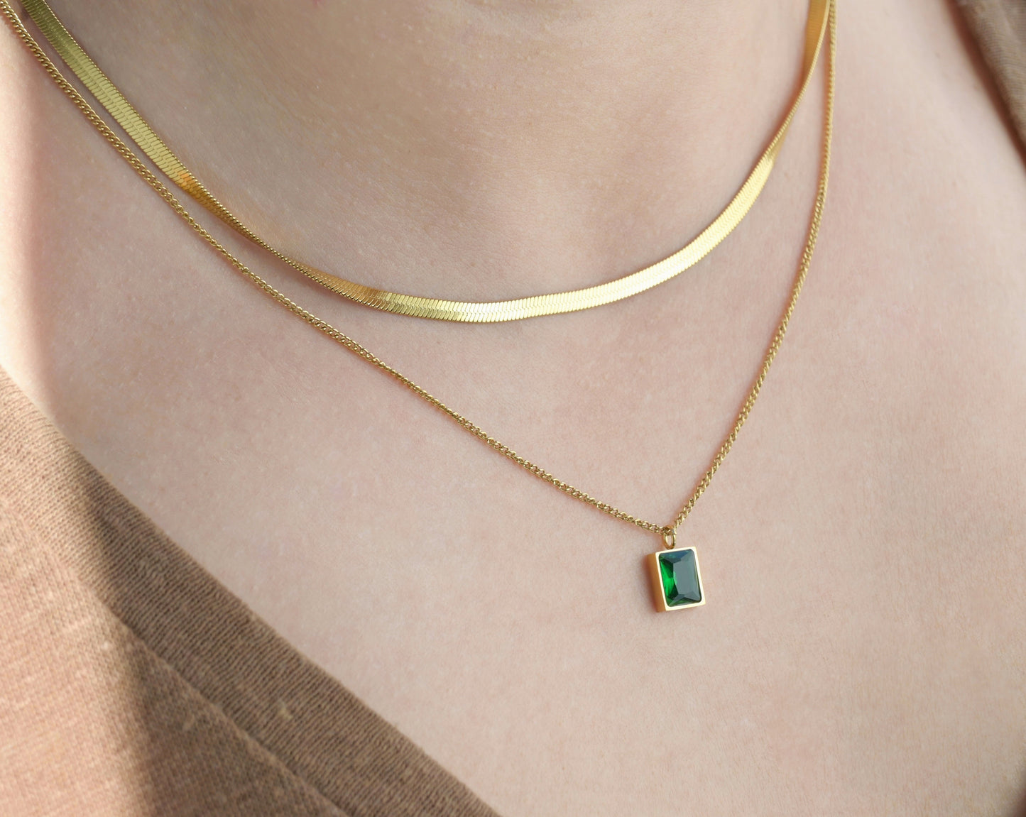 Emerald Herringbone Necklace