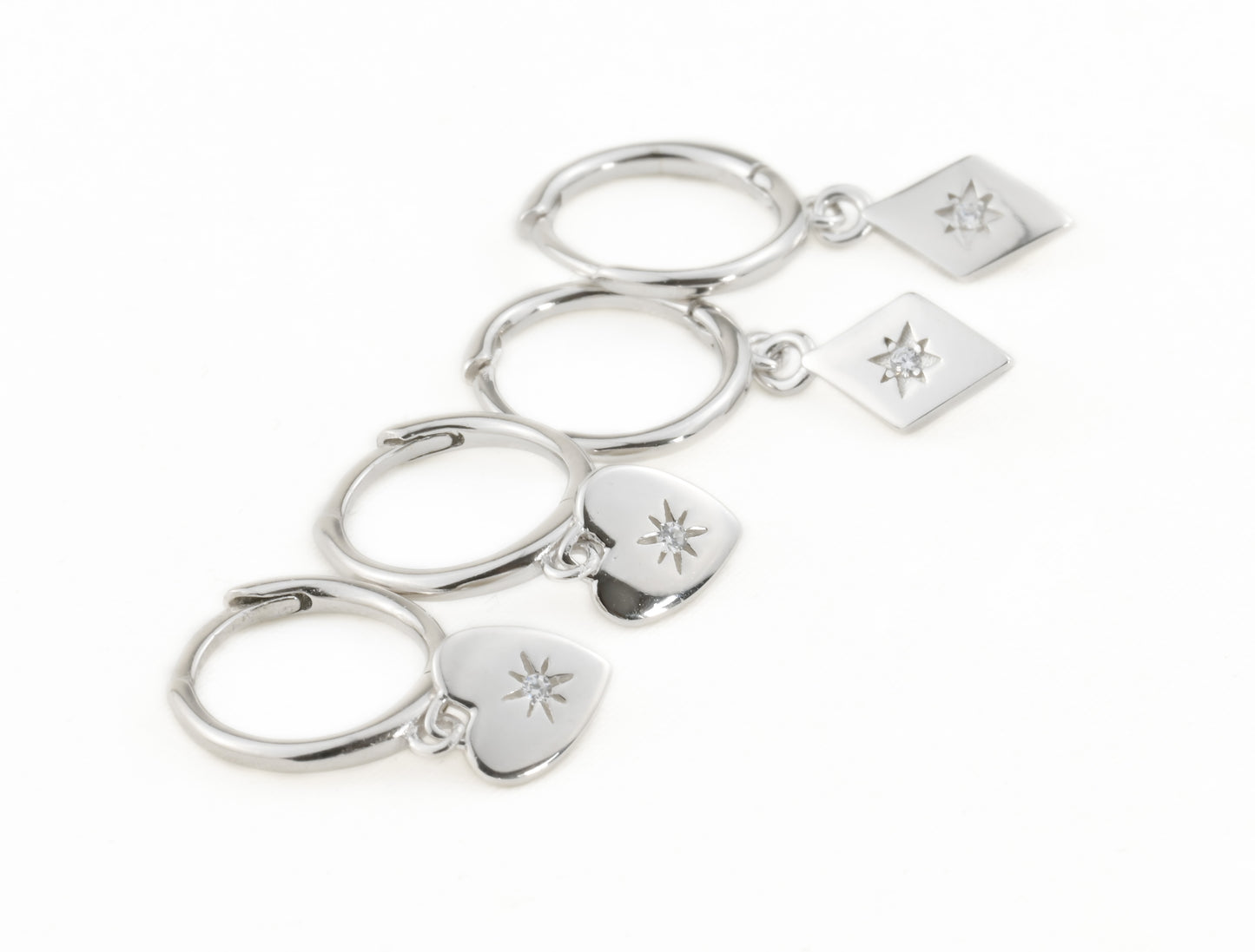 Silver Diamond Charm Hoops