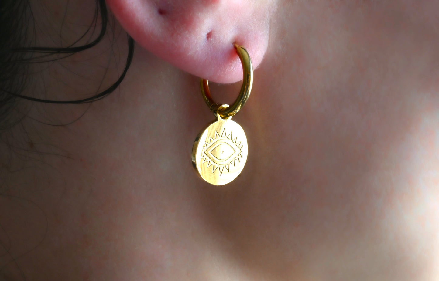 Evil Eye Coin Charm Hoops