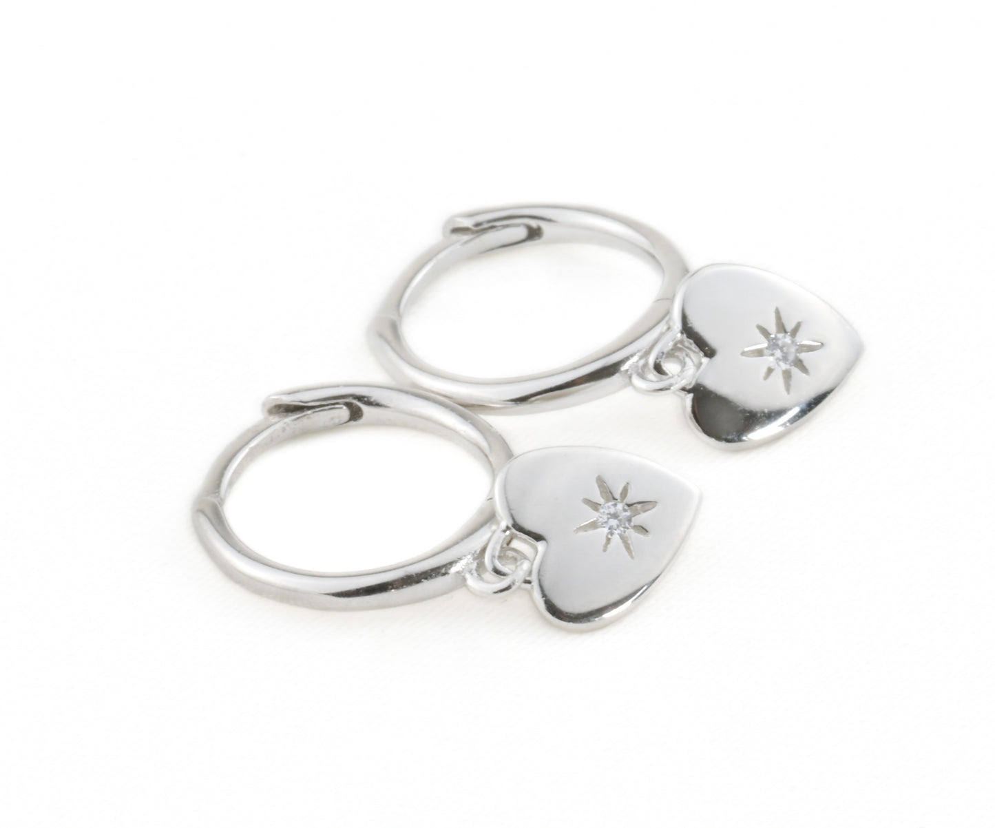 Silver Diamond Charm Hoops