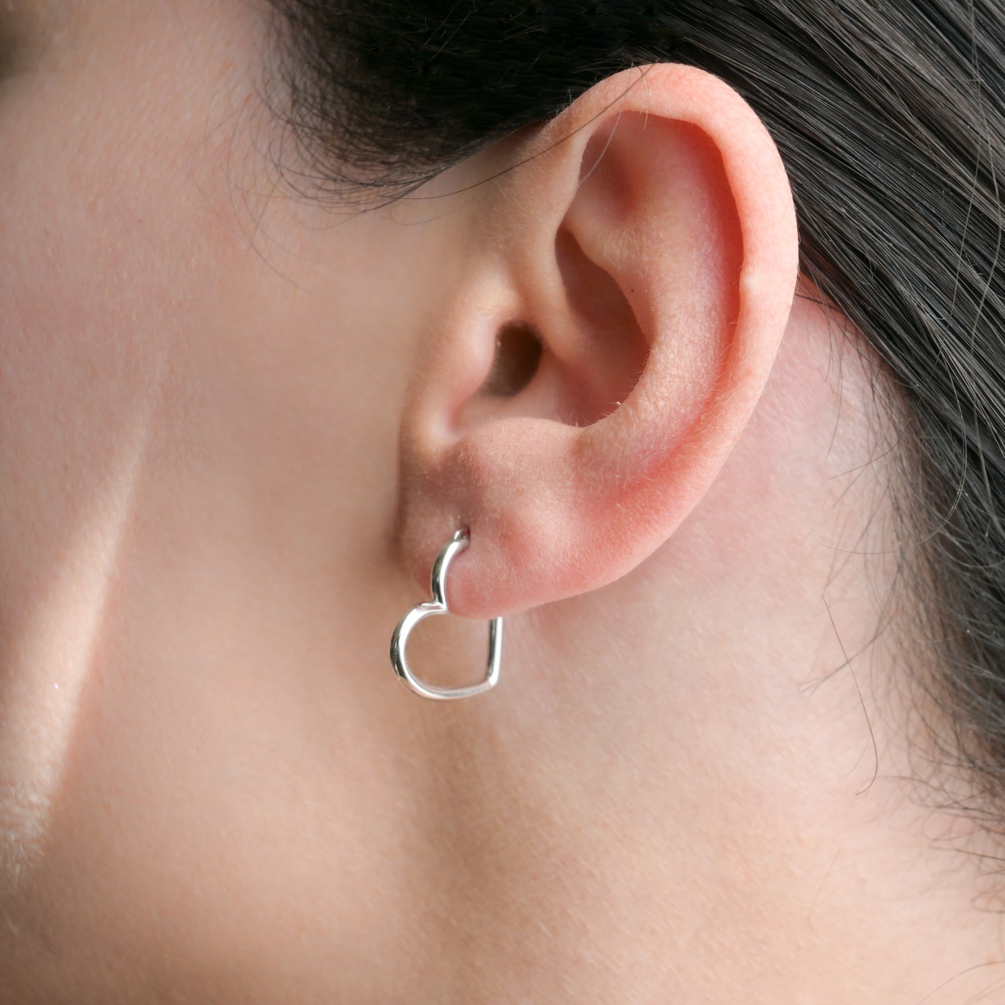 Sterling Silver Medium Sideways Heart Hoops