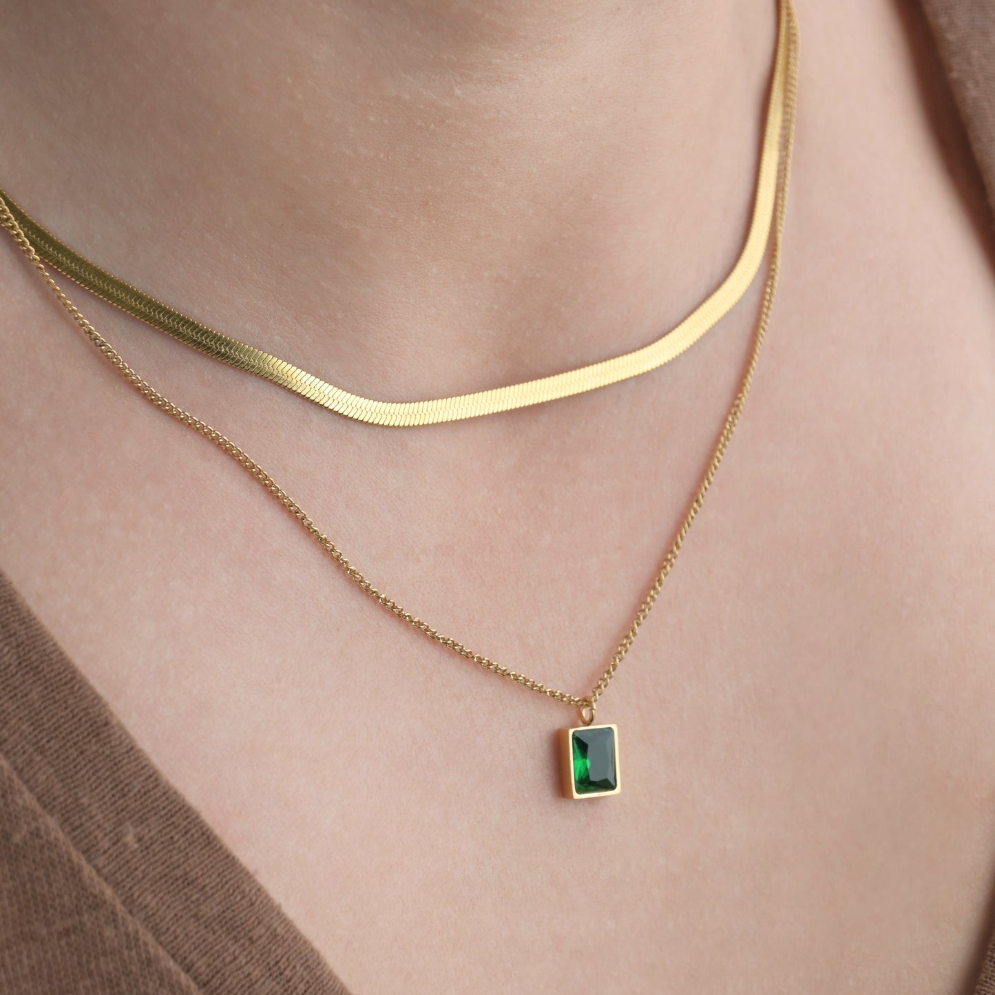 Emerald Herringbone Necklace