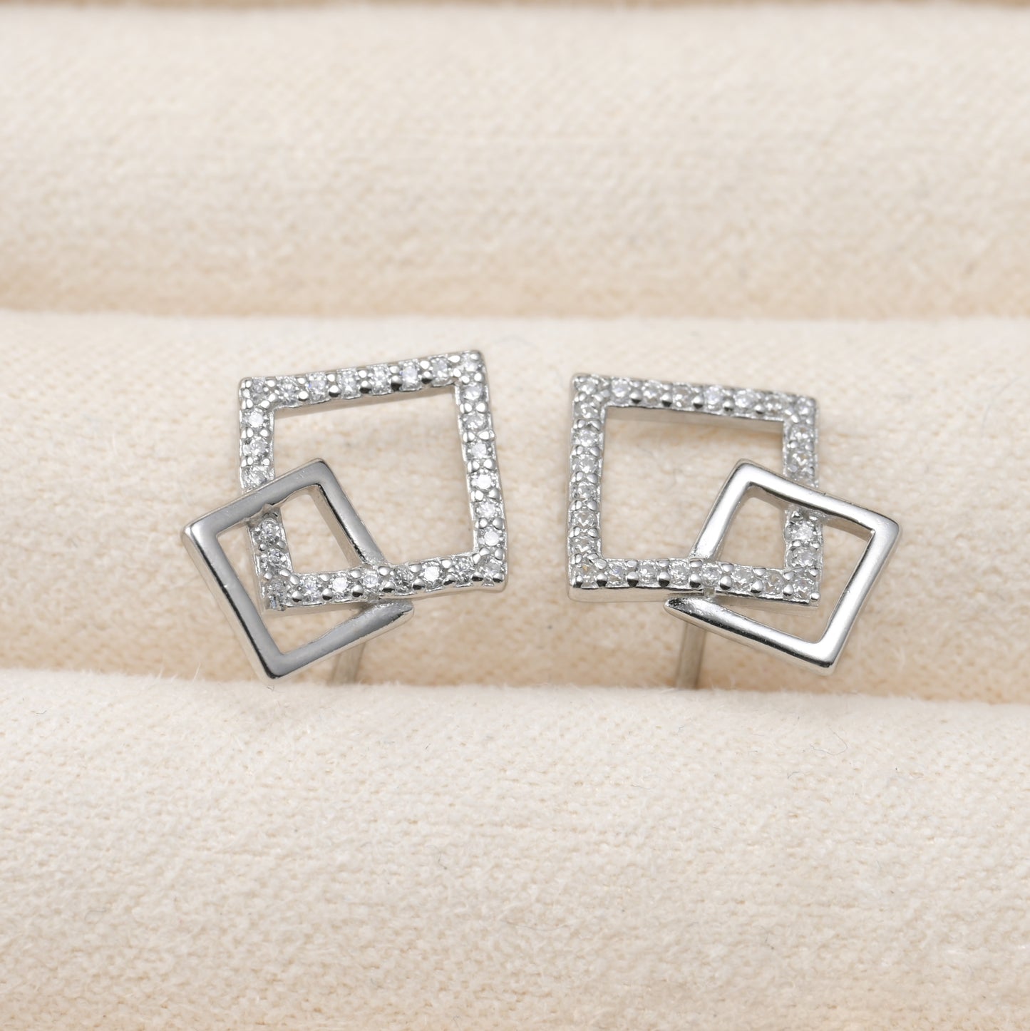 Silver Square Link Studs