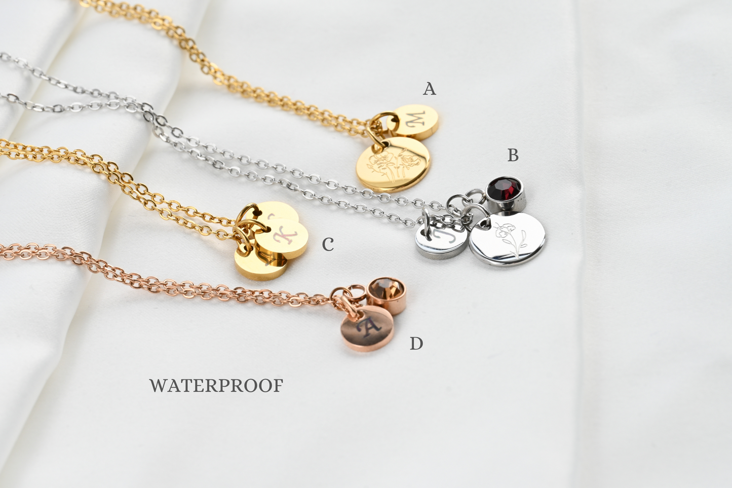 Custom Birth Flower, Birthstone and Initial Necklace