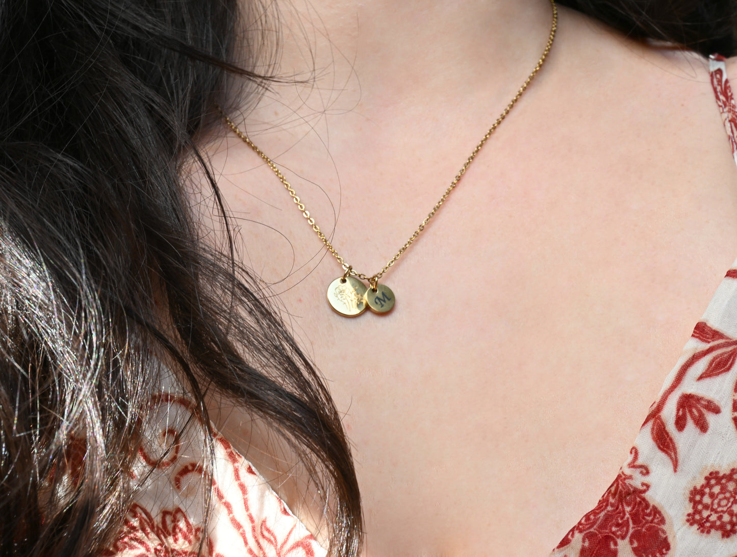 Custom Birth Flower, Birthstone and Initial Necklace