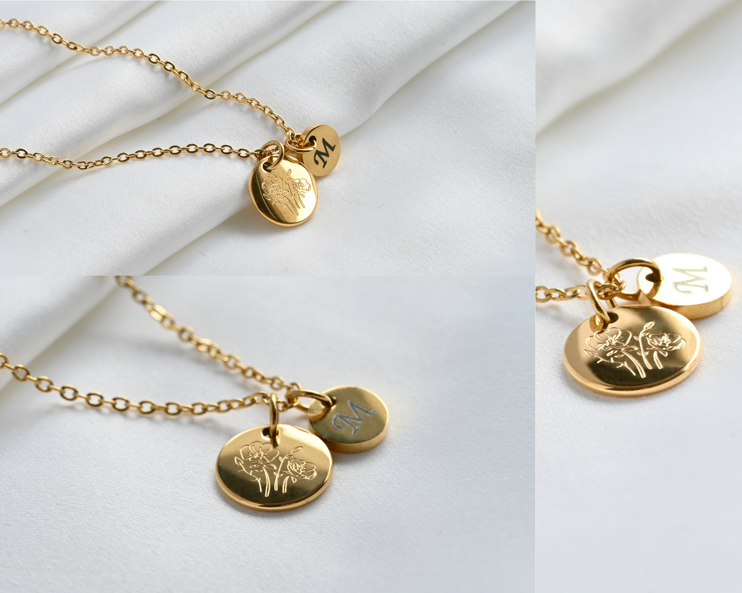 Custom Birth Flower, Birthstone and Initial Necklace