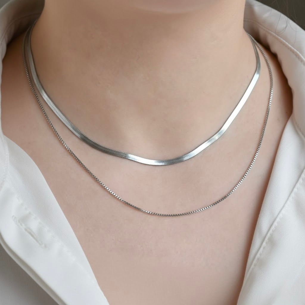 Layered Herringbone Necklace - Herringbone Box Necklace Set