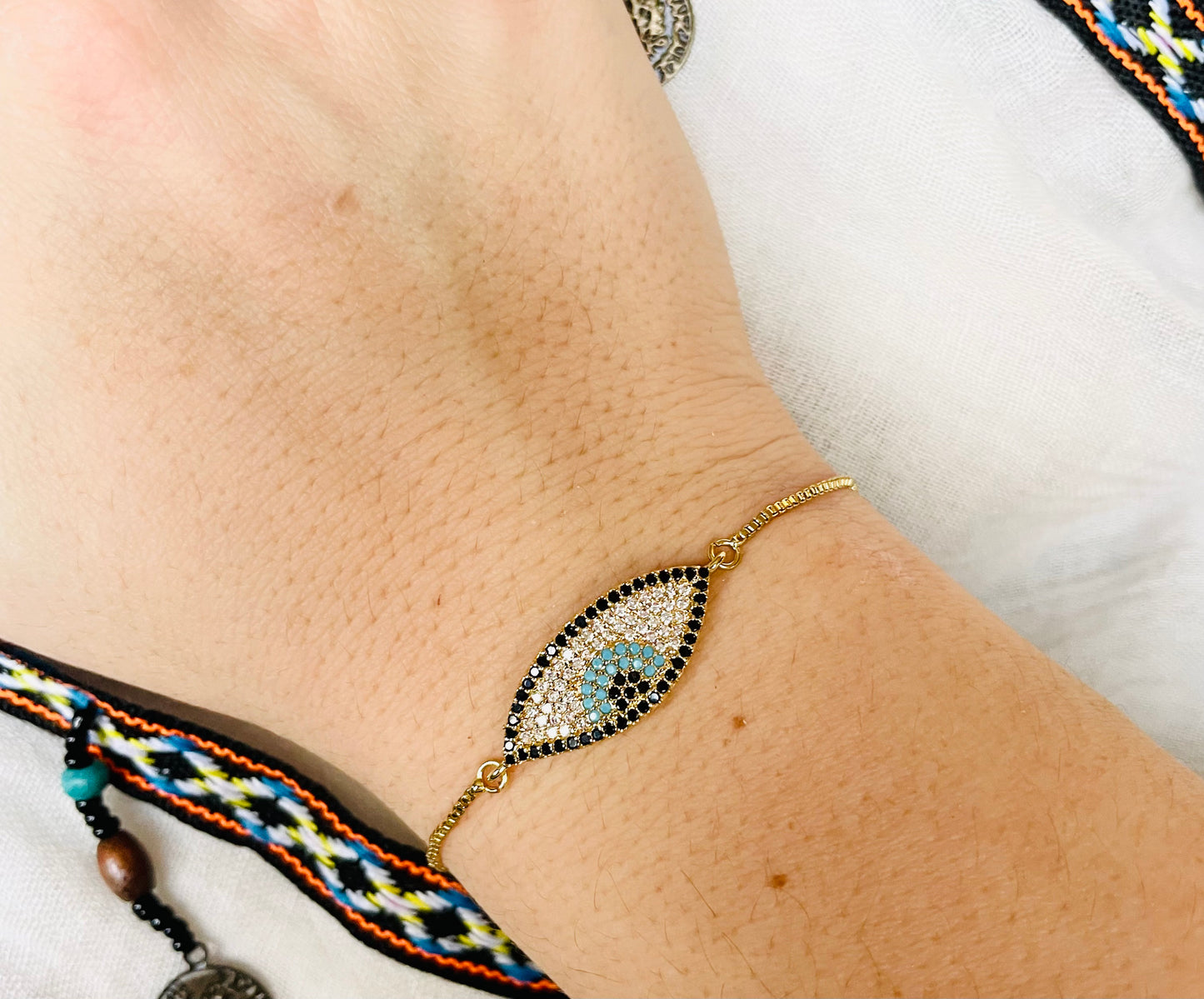 Oval Evil Eye Slider Bracelet