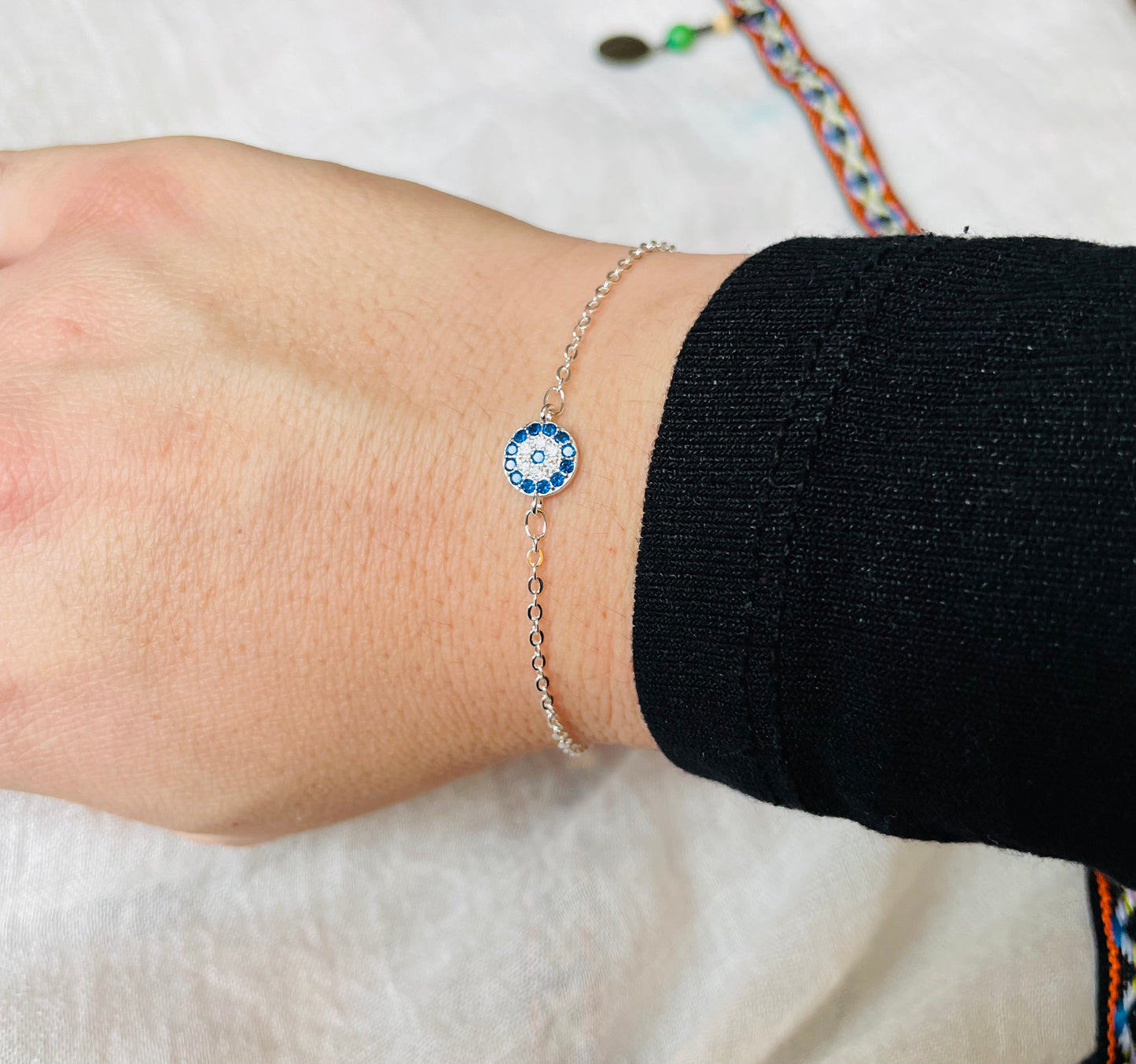 Dainty Diamond Evil Eye Bracelet