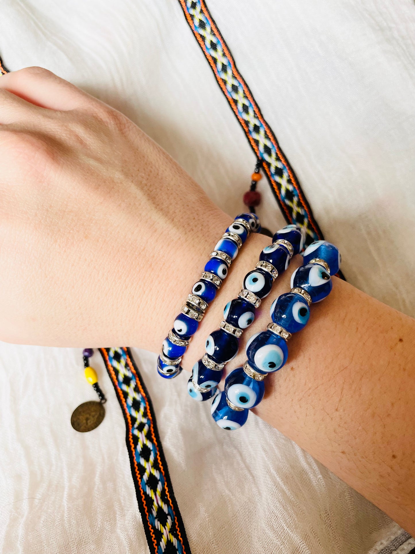 Glass Evil Eye Stretch Bracelet