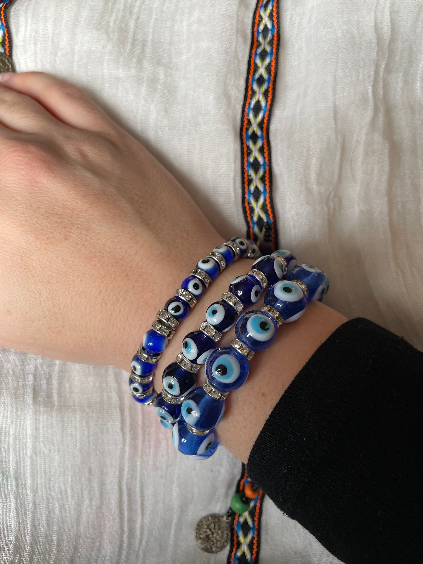 Glass Evil Eye Stretch Bracelet