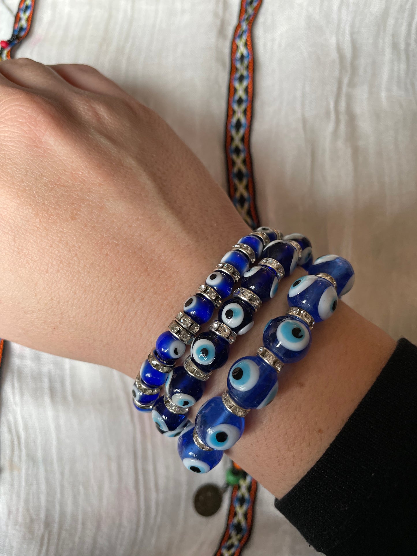 Glass Evil Eye Stretch Bracelet
