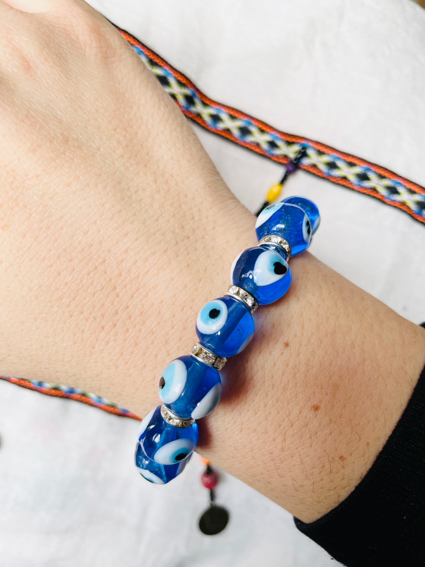 Glass Evil Eye Stretch Bracelet