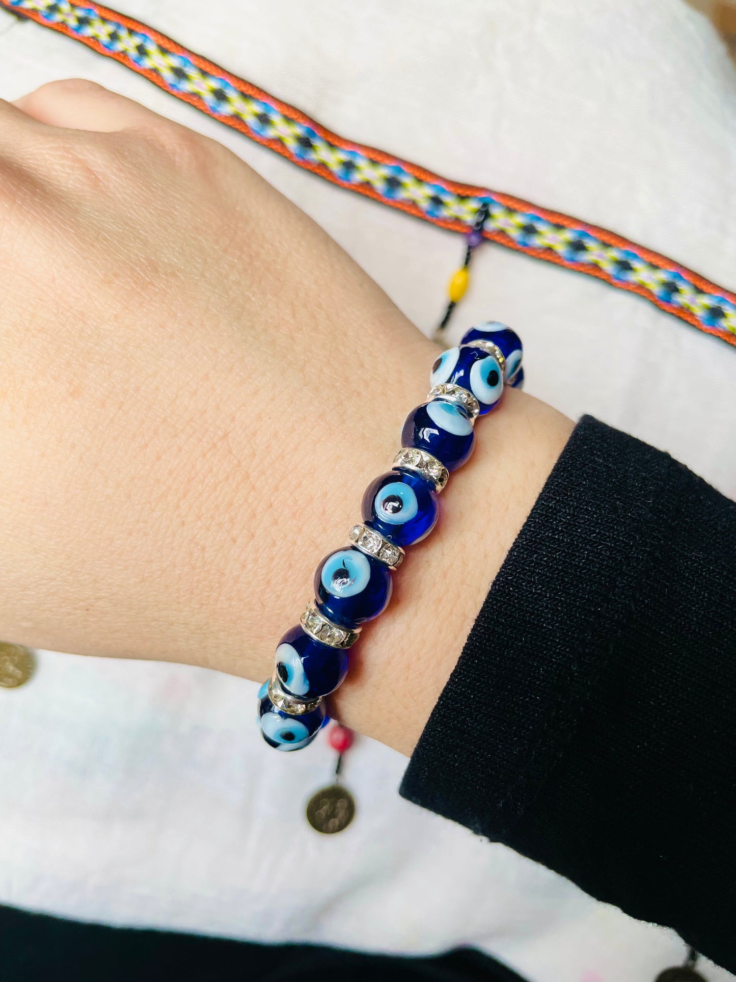 Glass Evil Eye Stretch Bracelet