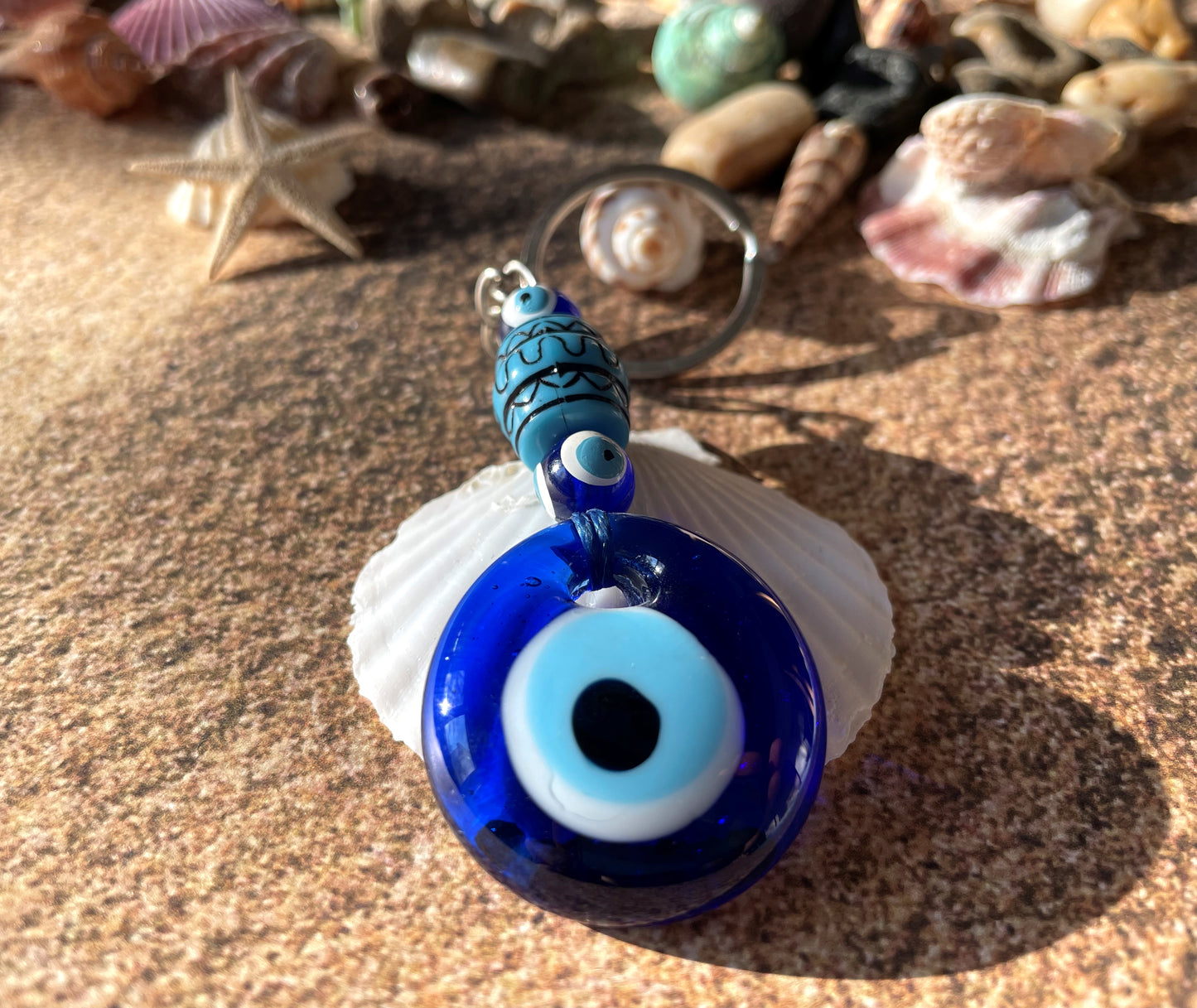 Evil Eye Keychain with Blue Beads
